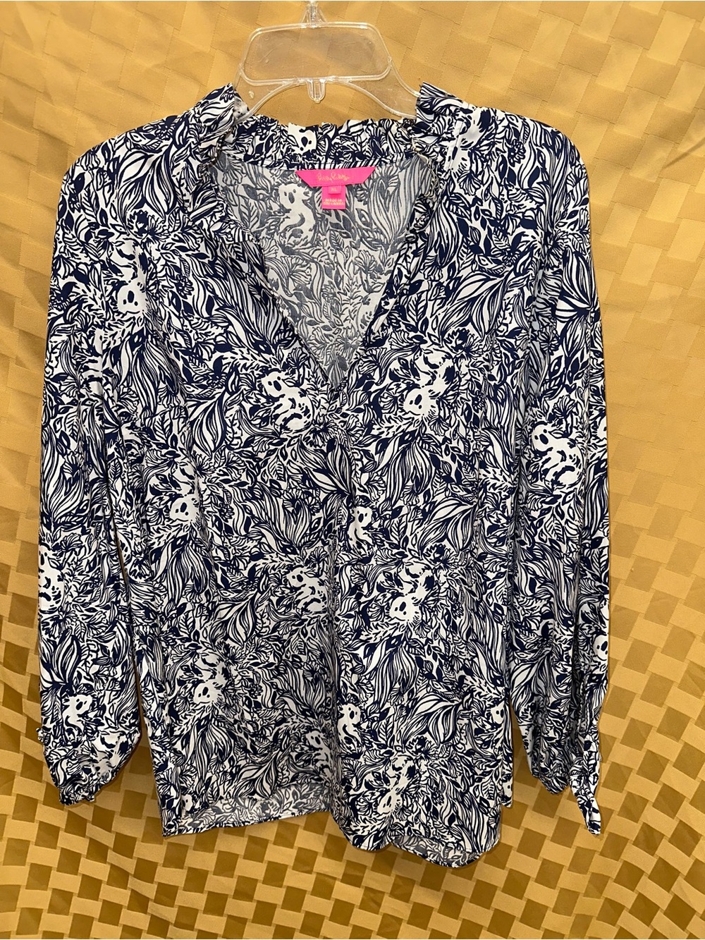 Lilly Pulitzer Navy & White Floral V-Neck Blouse